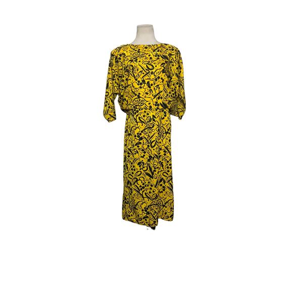 Charles Bianco vintage yellow floral short dolman sleeves midi dress size 8 - Picture 7 of 11